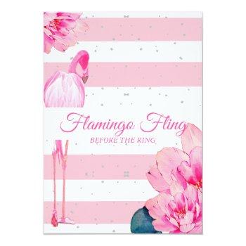 Bridal Shower Flamingo Fling Stripe Floral Chic Invitation Front View