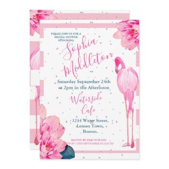 bridal shower flamingo pink stripe floral chic invitation