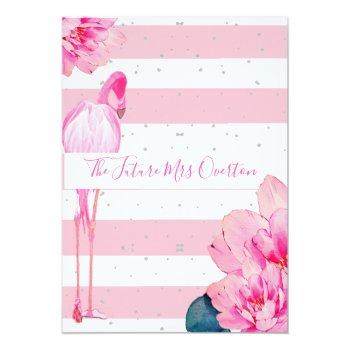 Bridal Shower Flamingo Pink Stripe Floral Chic Invitation Front View