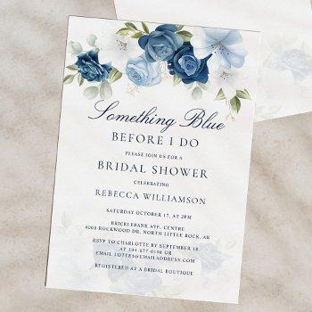  bridal shower floral dusty blue script invitation