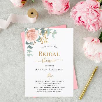 bridal shower floral rose gold eucalyptus greenery invitation