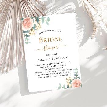 bridal shower floral rose gold eucalyptus greenery invitation