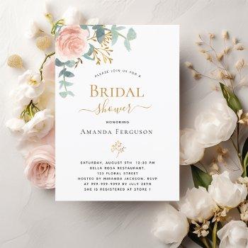 bridal shower floral rose gold eucalyptus greenery invitation