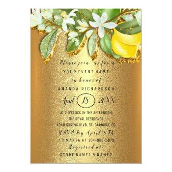 Bridal Shower Flower Brunch Lemon Tree Golden Invitation Front View