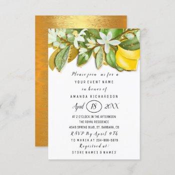 bridal shower flower brunch lemon tree whites invitation