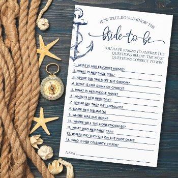 bridal shower game nautical anchor