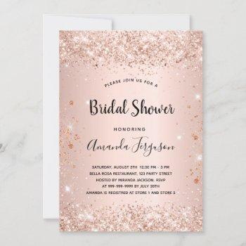 bridal shower glitter rose gold metal sparkle invitation