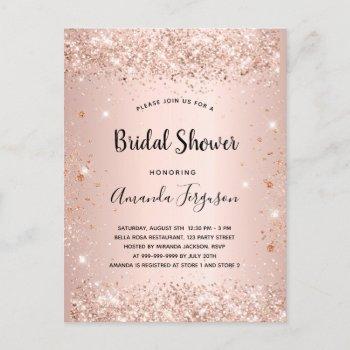 bridal shower glitter rose gold metal sparkle invitation postcard