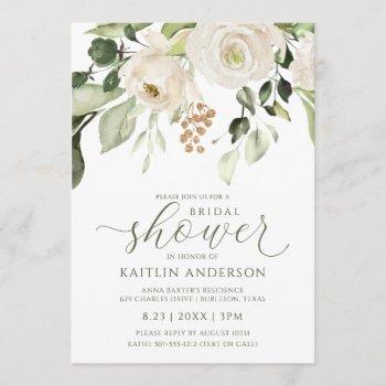 bridal shower greenery foliage white watercolor invitation