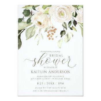 Bridal Shower Greenery Foliage White Watercolor Invitation Front View