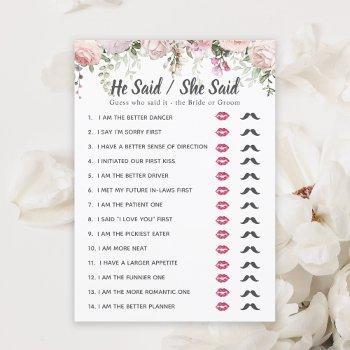 bridal shower he said - she said game invitation