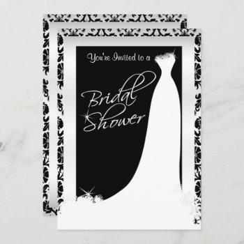 bridal shower in black and white damask invitation