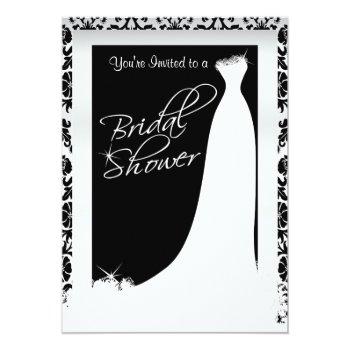 Bridal Shower In Black And White Damask Invitation Front View