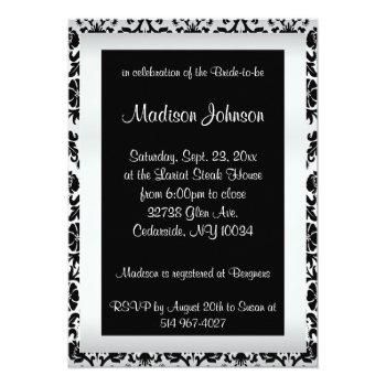 Bridal Shower In Black And White Damask Invitation Front View