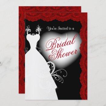 bridal shower in deep dark red lace on black invitation