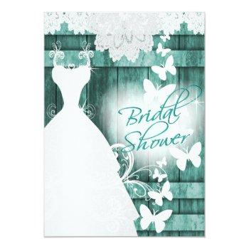 Bridal Shower In Rustic Teal Barn Wood And Lace Invitation Front View