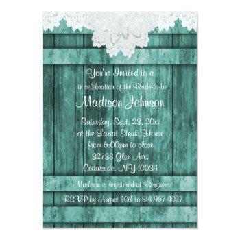 Bridal Shower In Rustic Teal Barn Wood And Lace Invitation Front View