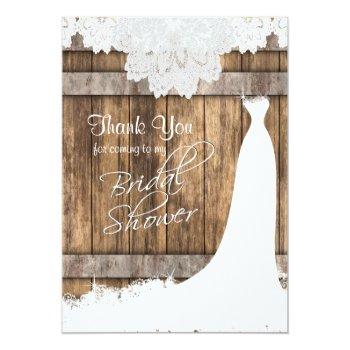 Bridal Shower In Rustic Wood & Vintage Lace Thank You Card Front View