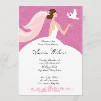 bridal shower invitation card with white pigeon