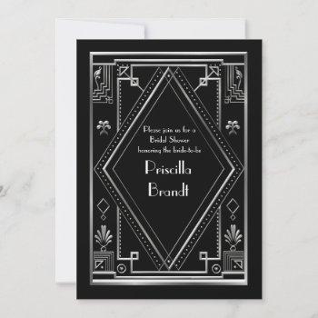 bridal shower invitation,great gatsby,black silver invitation