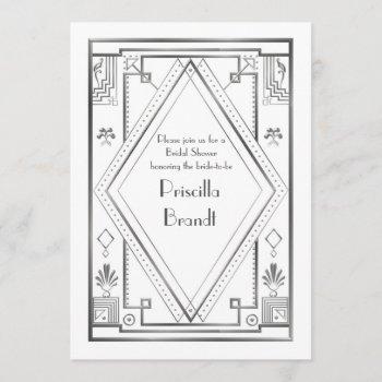 bridal shower invitation,great gatsby,white silver invitation