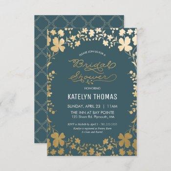 bridal shower invitation, vintage teal & gold invitation