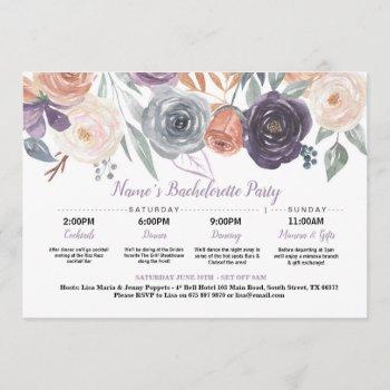 bridal shower itinerary fall peach purple cream invitation