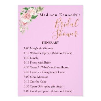 Bridal Shower Itinerary Plan Pink Floral Customize Invitation Front View