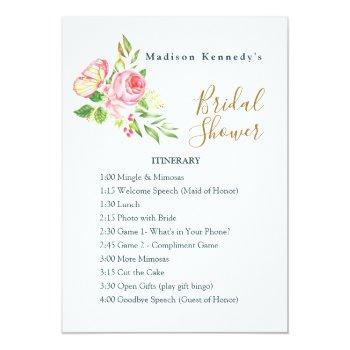 Bridal Shower Itinerary Plan Spring Pink Rose  Invitation Front View