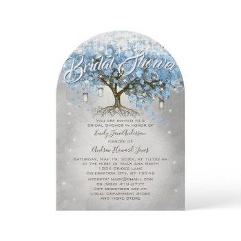 bridal shower mason jar blue heart leaf tree invitation