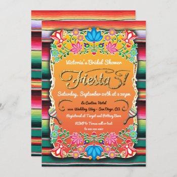 bridal shower mexican fiesta party gold glitter invitation