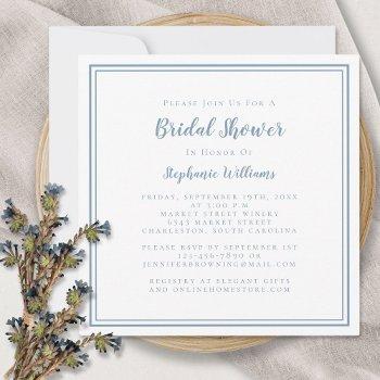 bridal shower modern square elegant dusty blue invitation