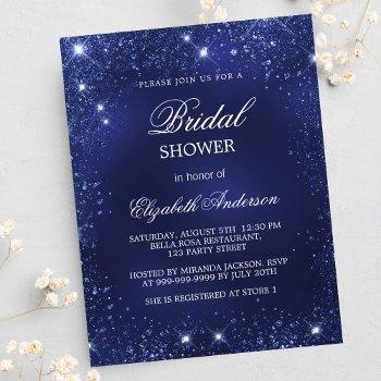 bridal shower navy blue sparkles elegant invitation