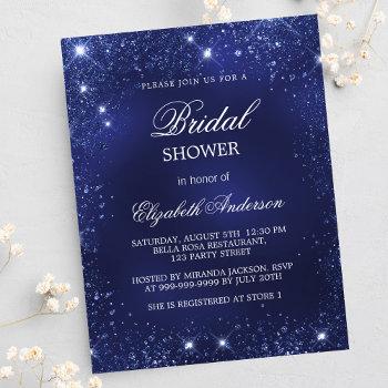 Bridal Shower Navy Blue Sparkles Elegant Invitation Postcard Front View