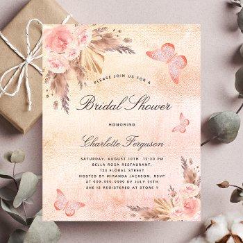 Bridal Shower Pampas Grass Blush Butterfly Budget Flyer Front View