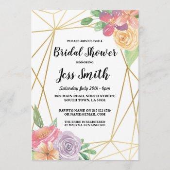 bridal shower party gold frame floral invite