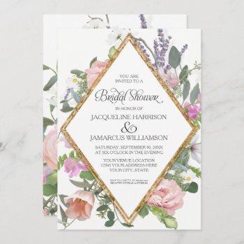 bridal shower peony lavender gold floral elegant invitation