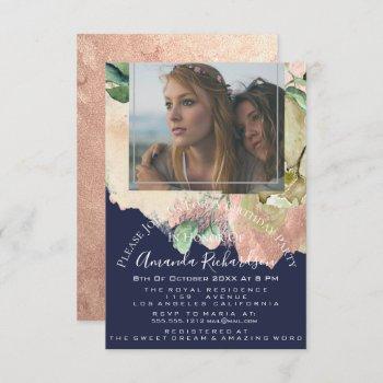 bridal shower photo floral birthday navy peach invitation