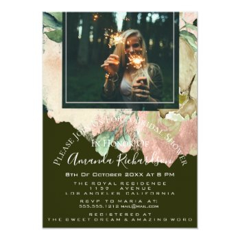 Bridal Shower Photo Floral Graduation Cali Green Invitation Front View
