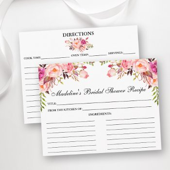 bridal shower pink blush floral recipe card