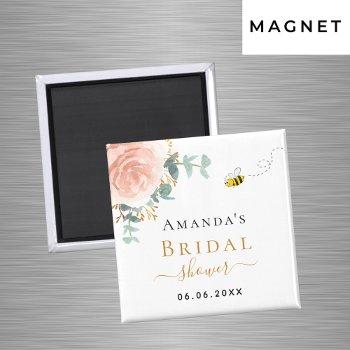 bridal shower pink floral eucalyptus greenery bee magnet