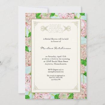 bridal shower pink hydrangea lace floral formal invitation