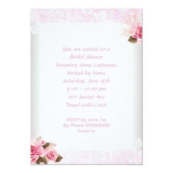 Bridal Shower Pink Rose White Lace Hi Heel Invitation Front View