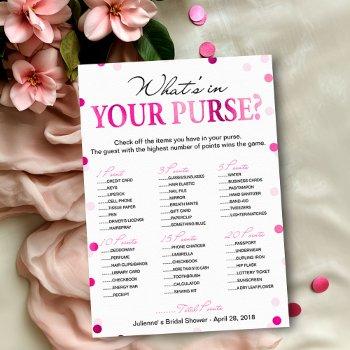 bridal shower pink what 's in your purse game invitation