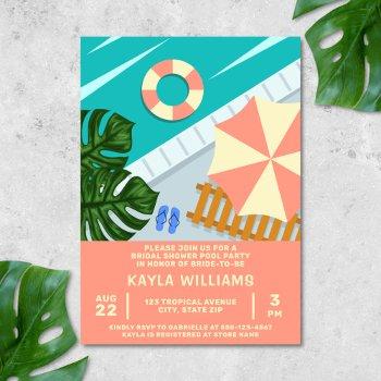 Bridal Shower Pool Party Tropical Pool Scene Invitation Front View