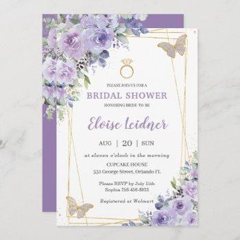 bridal shower purple lilac floral butterflies ring invitation