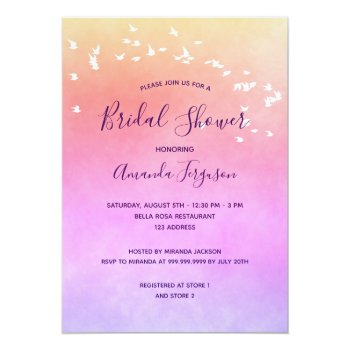 Bridal Shower Purple Pink Violet Birds Invitation Front View