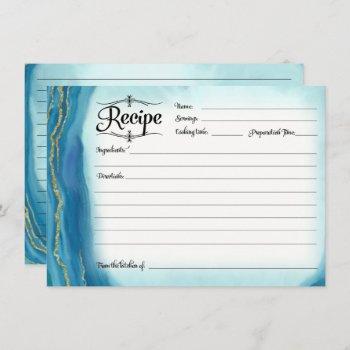 bridal shower recipe card modern simple geode blue