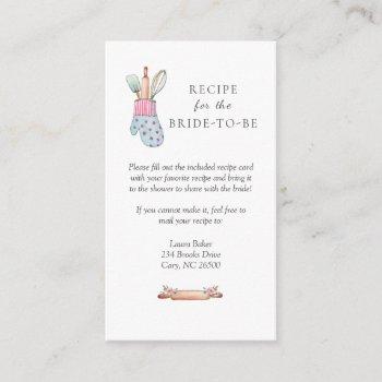 bridal shower recipe request  enclosure card