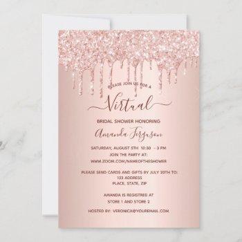 bridal shower rose gold glitter drips virtual invitation